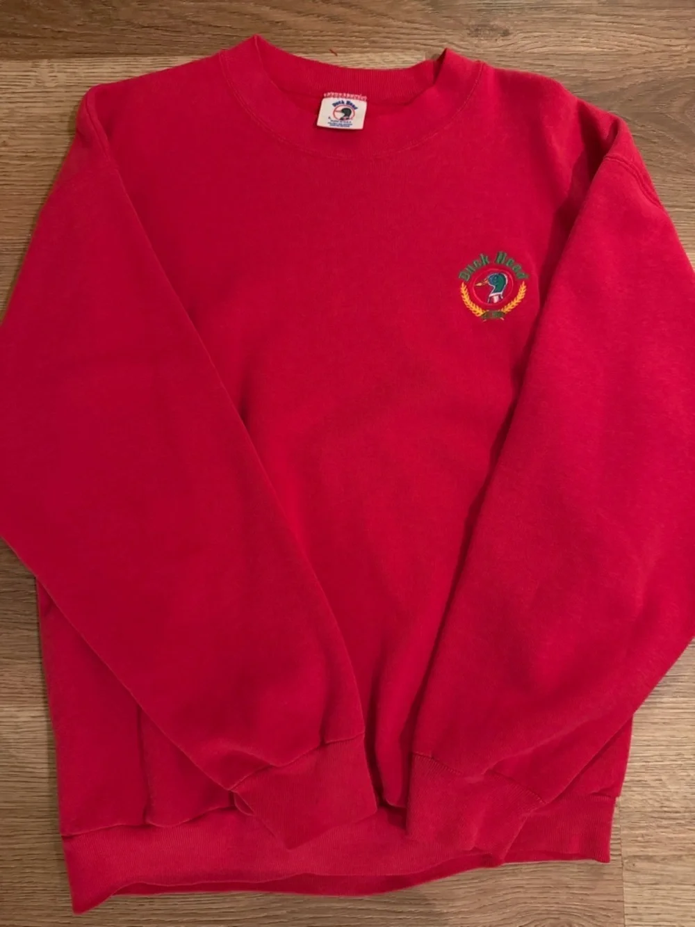 Duck Head Red Crewneck Sweatshirt with Small Embroidered Chest Logo